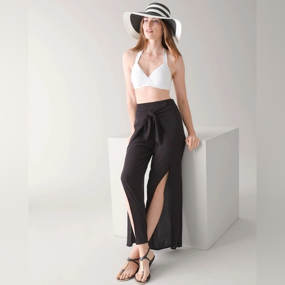 White House Black Market Tie-Front Wrap Beach/Swim Pants Black with Leg Slit Sm - Picture 3 of 15